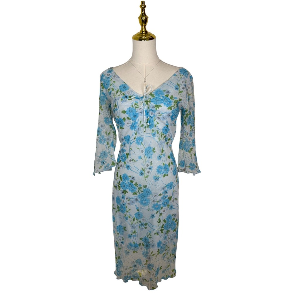 vintage california grown blue floral ruffle dress cottagecore fairy whimsical